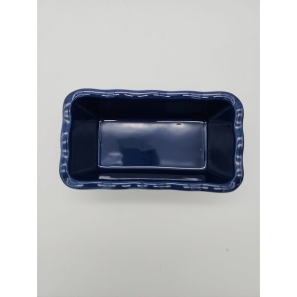 Nantucket Ceramic Mini Loaf Pan Santa Claus Winter Scene Navy Blue NEW 6" x 3" - Picture 9 of 12
